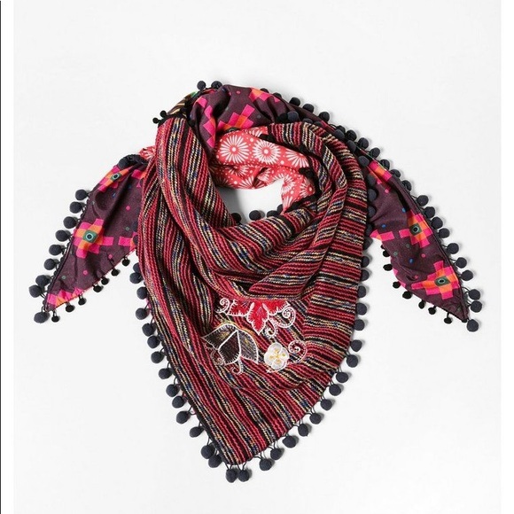 Desigual Accessories - NWT Desigual Patchwork Pom Pom Scarf